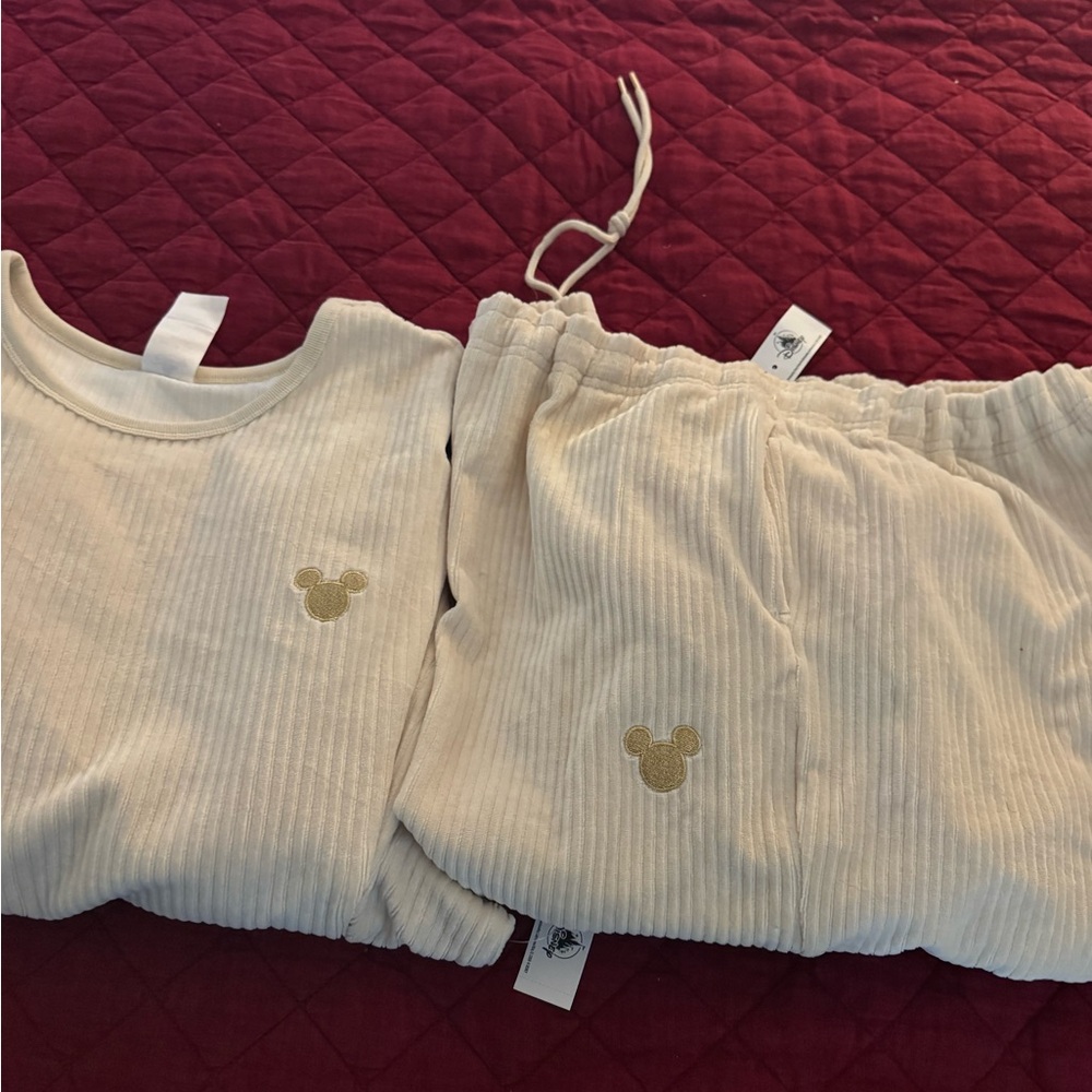 Disney Cream Loungewear Set with Gold Mickey
